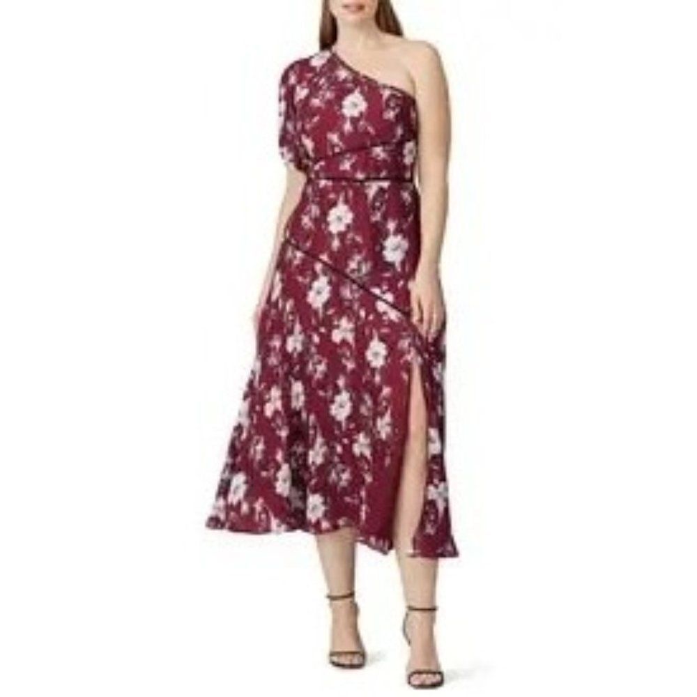 La Maison Talulah Burgundy Floral Print Cannes Midi Side Slit Party Dress Size S